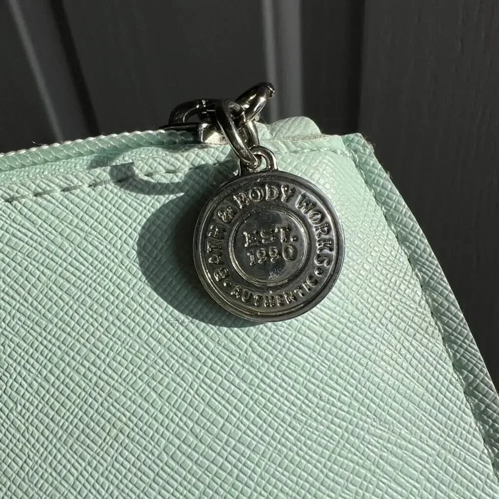 Bath and Body Works Zipper Pouch Coin Purse Soft Studded Hello Pastel Teal